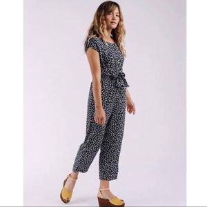 Mo Vint Navy Leaf Print Jumpsuit (XS)